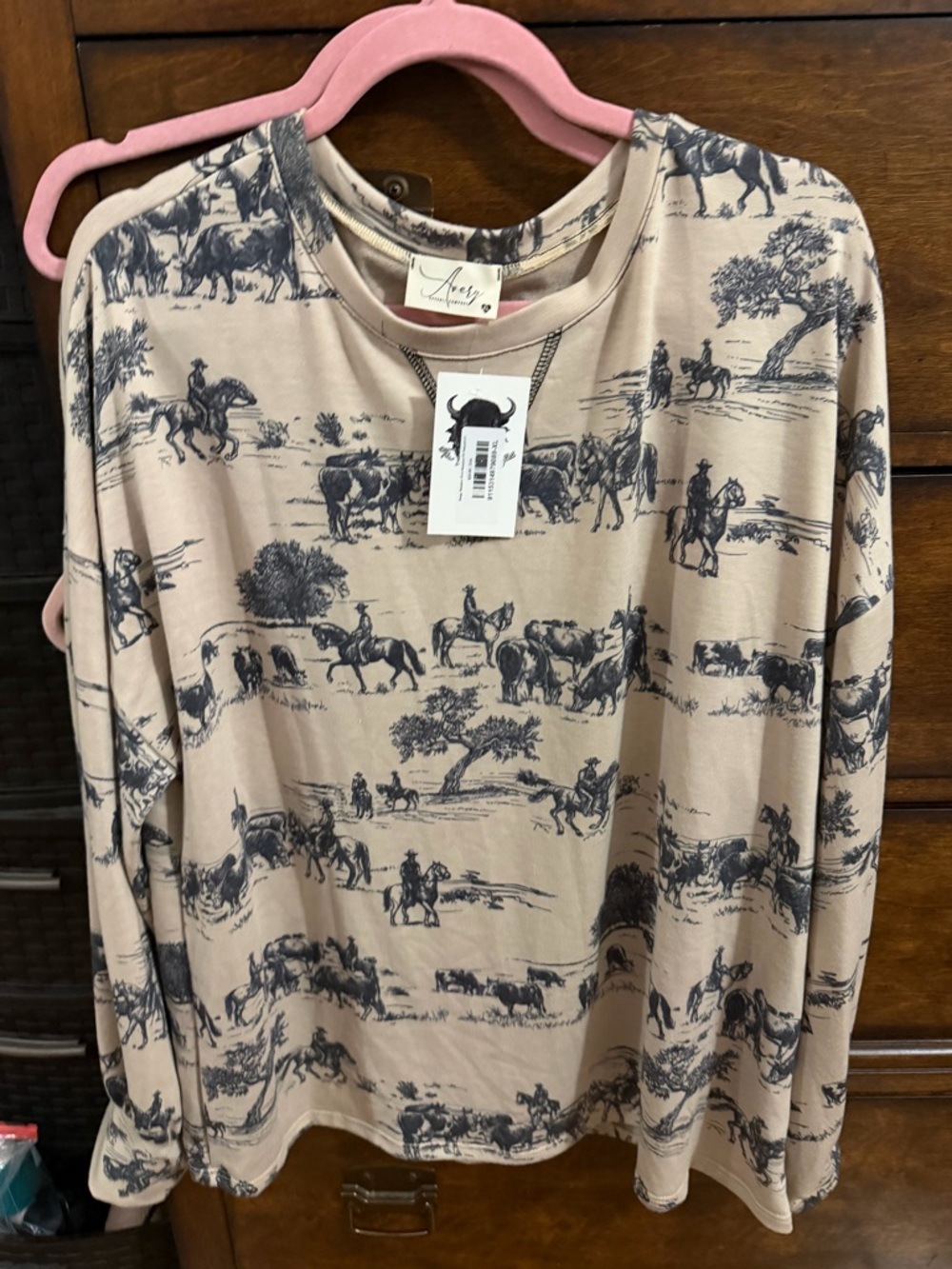 Western Print Long Sleeve Top